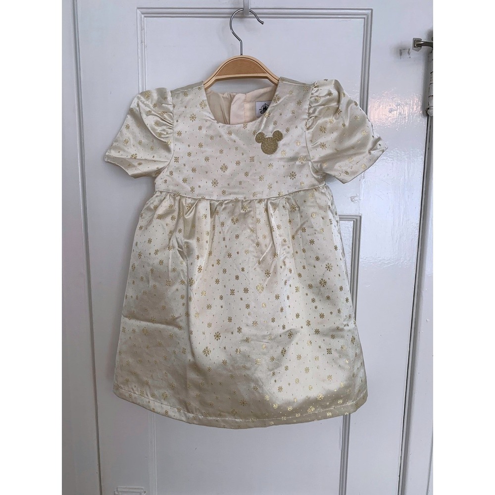 Disney Girls Ivory Gold Glitter Satin Minnie Mouse Princess Dress NWOT / Size 4 - Picture 3 of 16